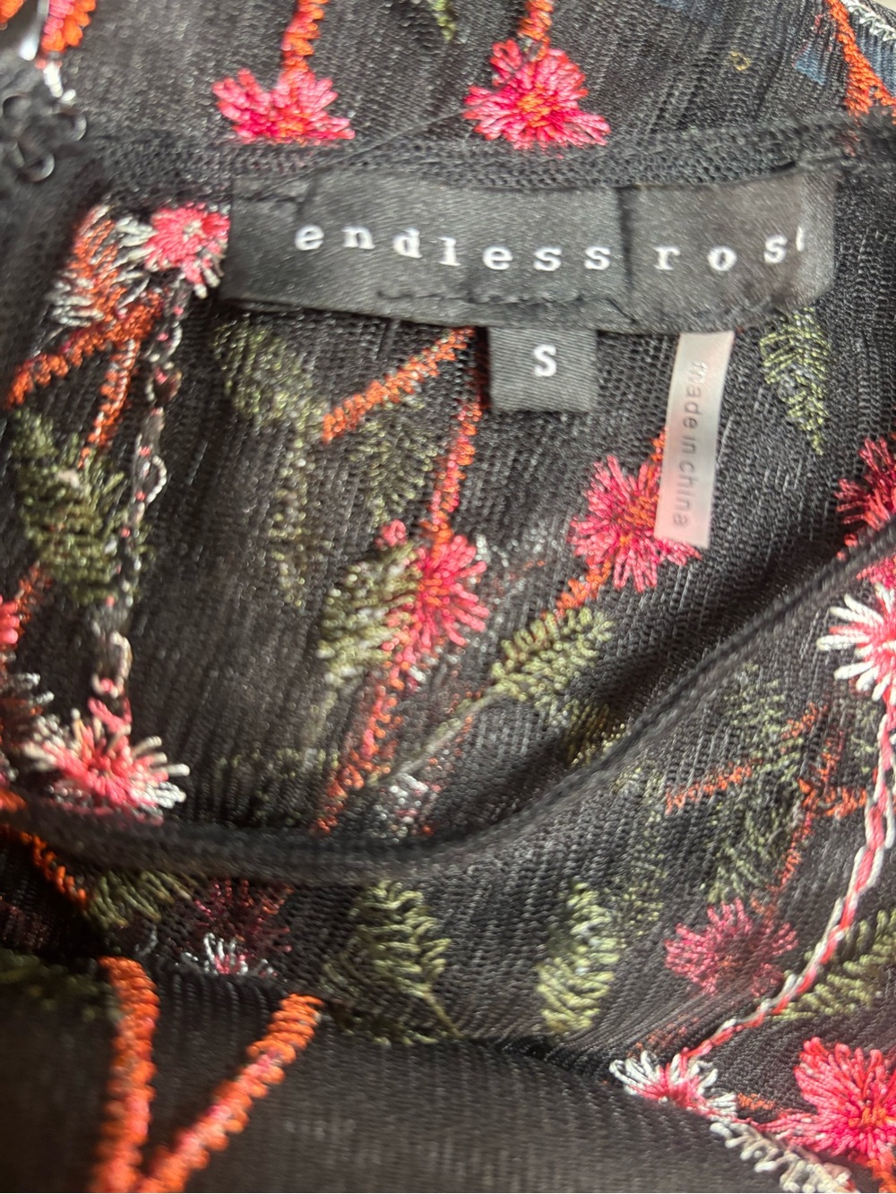 Floral Embroidered Black Maxi Dress with Sheer Overlay - Picture 10 of 15